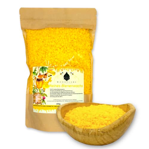 Woodflame Bienenwachs Pastillen | Deutsche Qualität | 200g | 100% natürliches Bienenwachs | Perfekt geeignet für Kosmetikprodukte, Bienenwachstücher, Seife, Holzpolitur und Kerzenherstellung…