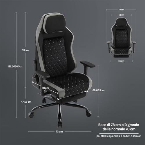 Sedia Gaming, Sedia da Corsa con Spugna Integrata a Lunga Durata e Supporto Lombare Adattivo Incorporato, Velluto, Nero + Grigio, GS05szg - Sedia gaming - Immagine 2