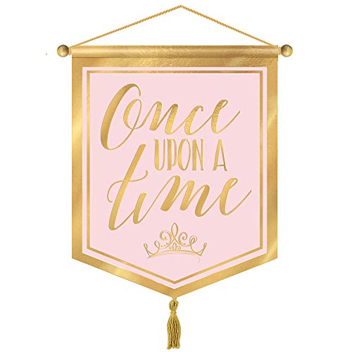 Image of Amscan Once Upon A Time Disney Princess Canvas Banner - 14.62 Inch x 9 Inch (Pack of 1) - Premium Pink Hanging Wall Decor for Girl's Room, Parties & Magical Celebrations