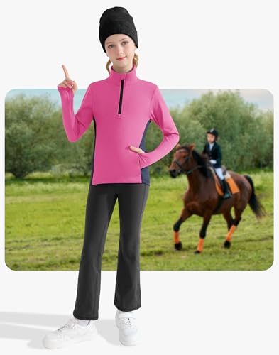 Girls Equestrian Horse Riding Shirts - Long Sleeve Fleece Winter Quarter Zip Pullover Ice Skating Jacket Sweatshirts4
