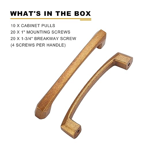 Image of 10 Pack Antique Brass Cabinet Pulls 4 Inch Kitchen Cabinet Handles Kitchen Handles for Cabinets Vintage Drawer Pulls Dresser Pulls Retro Cupboard Handles