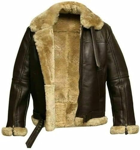 Image of Men's B3 Real Leather Aviator Bomber Jacket with Faux Shearling, RAF Winter Coat
