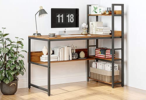 Cubiker Computer Desk 47 Inch With Storage Shelves, Home Office Desk, Study Writing Work Table, Modern Simple Style, Deep Brown #TOP4
