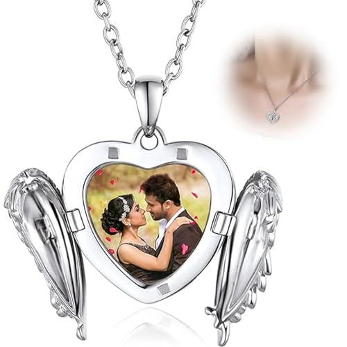 QttvbTna Heart Personalized Photo Locket Necklace Silver Locket Necklaces for Women That Holds Pictures Customisable Photo Lockets Necklace Jewelry Gifts