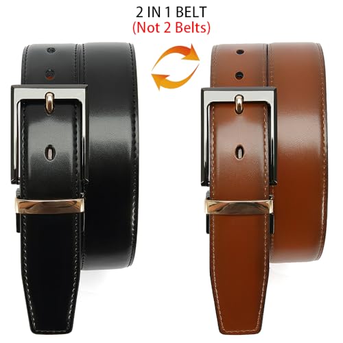 Image of DOOPAI Reversible Leather Belt for Men 1.25 inch - Dual Sided Dress and Casual Belt, Trim to Fit, 2 Styles in One Belt