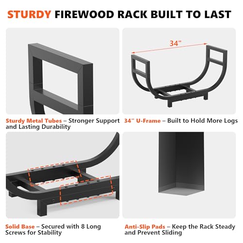 image for HXJLJY 34-inch Firewood Rack Outdoor Indoor with Log Carrier Bag, Stab