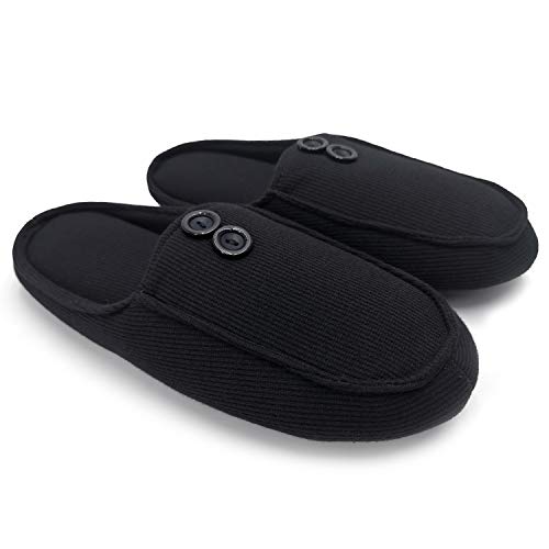ofoot Men's & Women's Cozy Cotton Closed Toe Memory Foam Anti-slip Indoor Slippers With Buttons Design (7-8 B(M) US, Black)
