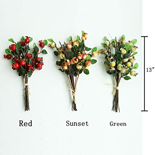 Htmeing Group Of 4 Artificial Rosehip Berries Flower Stem Spray Christmas Picks 13" (Red) #TOP2