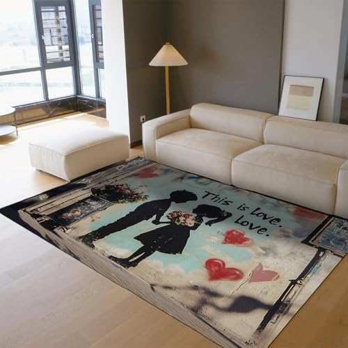 Tapis de salon grunge 140x200 antidérapant et lavable