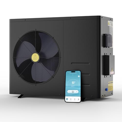 Slsy 110000 BTU Electric Pool Heater, Inverter Pool Heat Pump for Above Ground & Inground Pools up to 30000 Gallons, Heating & Cooling Pool Heater with WiFi Control, Automatic Defrost, 220V-240V/60Hz