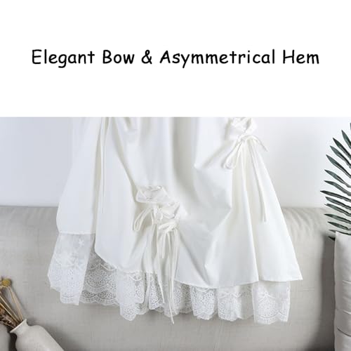 Womens Elegant Lace Patchwork A-Line Long Skirts Bow Decor Elastic Waist Asymmetrical Casual Skirt Plus Size4