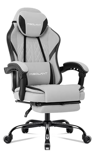 Image of Misolant Gaming Chair, Fabric Gamer Chair with footrest for Adults, High Back Ergonomic Computer Game Chair with Adjustable Headrest and Massage Lumbar Support, 90-155 Recline Free, Gray