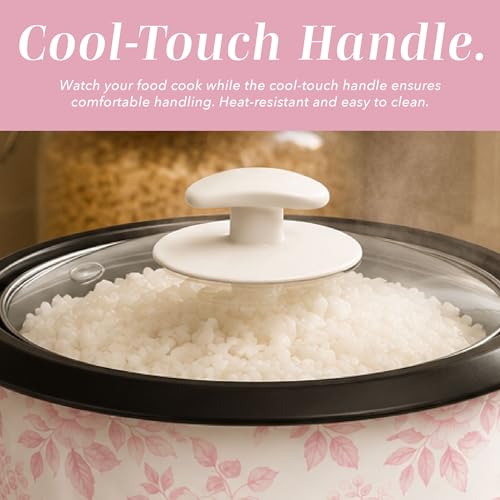 Image of COOK WITH COLOR 6 Cup Rice Cooker 300W - Effortless Cooking and Perfectly, Cooks 3 Cups of Raw Rice for 6 Cups of Cooked Rice, Floral Pink