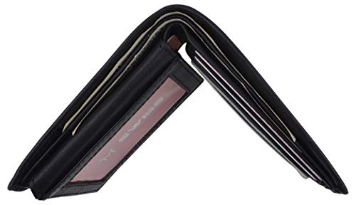 Men's RFID Blocking Genuine Leather Classic Bifold Wallet with Gift Box (Black)4
