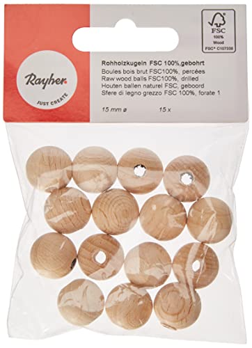 RAYHER HOBBY Rayher 6248700 Rohholzkugeln FSC 100 %, gebohrt, 15 mm &oslash;, 4 mm - DL, SB-Btl 15 St&uuml;ck