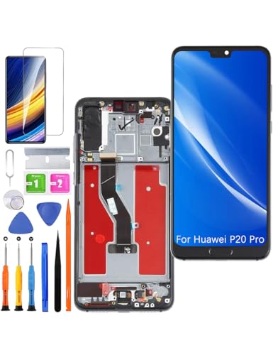 Pantalla de repuesto para Huawei P20 Pro LCD TFT, CLT-L29C, pantalla táctil, digitalizador, kit de piezas de reparación (negro con marco, con huellas dactilares)