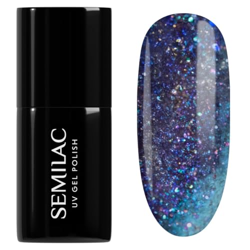 Semilac UV Nagellack 826 Virtual Blue 7 ml – Cat Eye Effekt, violett-pinker Schimmer & kosmischer Glanz – Galaxy Flash Kollektion