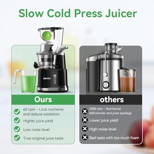 Aeitto Cold Press Juicer, Juicer Machines with Large Feed Chute, Large Capacity, Slow Masticating Juicer for Fruits and Vegetables, Self Feeding for Juice Extractor,BPA-Free, Black - Image 6