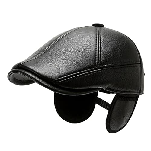 Ccbuy Winter Leather Newsboy Cap Men's Business Cap Autumn Warm Flat Cap Retro Men's Street Hat Office Beret (Color : E, Size : 55 60Cm Adjustable) #TOP4
