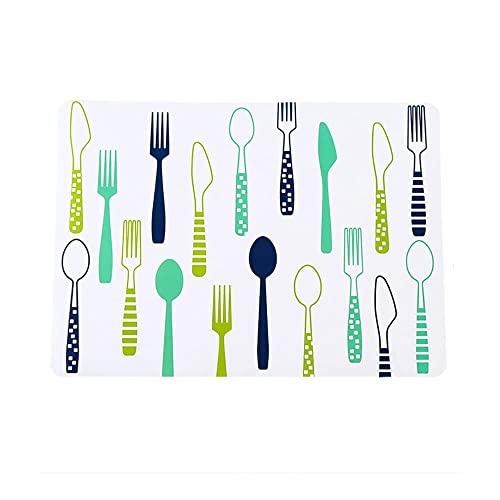 Image of YELONA Rectangular PVC Vinyl Non-Slip Insulation Heat-Resistant & Waterproof Stain Resistant Washable Placemat for Dining & Kitchen Table-(White & Green,Set of 6)