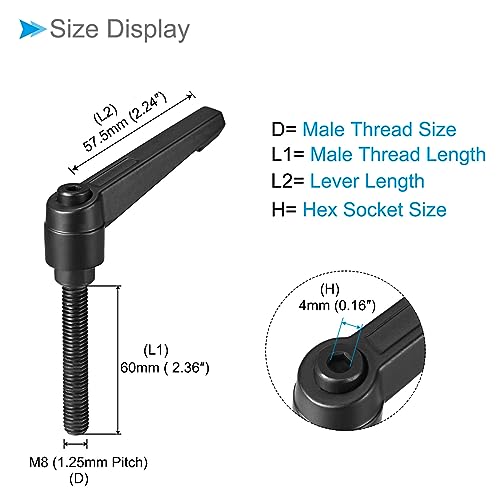 Image of Clamping Lever Handles, M8 x 60mm Male Thread, Adjustable Quick Release Locking Rotating Bolt Knobs Black - (Applications: for Lathe Machinery), 5-Pieces