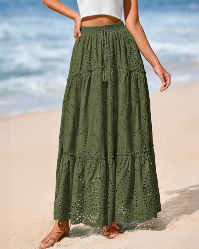 Image of BTFBM Eyelet Long Skirts for Women Beach Vacation