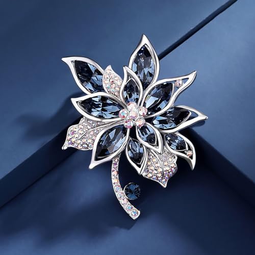 Image of Sparkling Rhinestone Flower Brooch Pin Premium Blue Purple Crystal Flower Brooch Lapel Pins Vintage White Rose Broochs Clothes Hat Bag Dress Clothing Jewelry for Women