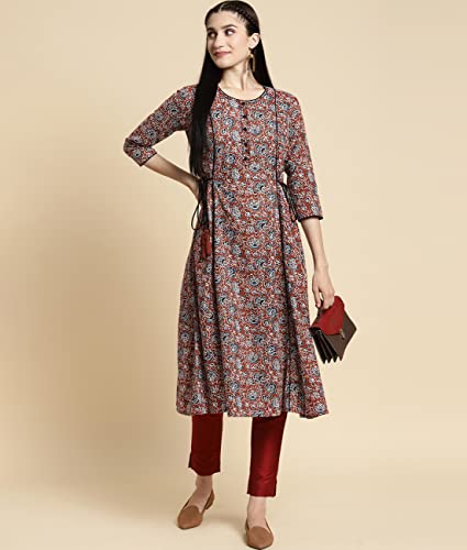 Image of rangita Women's Cotton Relaxed Fit Flared Calf Length Printed Kurti | Kurta