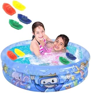 Paddling Pool for Kids - Three Ring Inflatable Swimming Pool for Kids with Bath Toys - Small Paddling Pool for Toddlers, 3 Ring Baby Paddling Pool for Garden, Inflatable Ball Pit