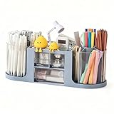 ✏️【Tiroir transparent】Tiroir transparent double couche, visible et étanche à la poussière. Les tiroirs sont équipés de poignées pour une ouverture et une fermeture faciles. Les séparateurs et les tiroirs du pot à crayons sont amovibles et faciles à nettoyer.