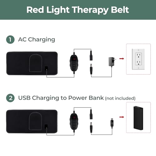 pinfriy 120 LEDs Rotlichtlampe Therapie Gürtel, 7 Stufen Timer, 5 Stufen Lichtintensität&Vibration, 10HZ Puls-Modus, für die Schmerzen von Rücken Schulter Taille Menschen Hunde Katzen Pferde, Schwarz