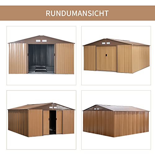 Outsunny Gerätehaus mit Bodenplatte Geräteschuppen Gartenhaus Garten Schuppen Metall Braun 340 x 386 x 200 cm – Bild 8