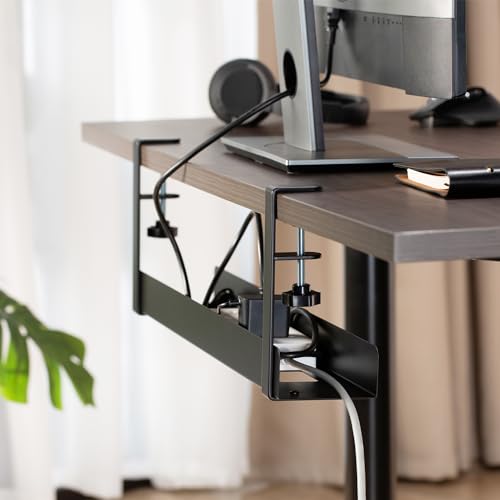 Ewent Bajo Escritorio Bandeja Porta Cable, Bandeja Metálica Sin Taladro para Gestión y Ocultación de Cables y Regletas, Ensamble Fácil con Abrazadera, Negro, Soporta hasta 5 kg miniatura 5