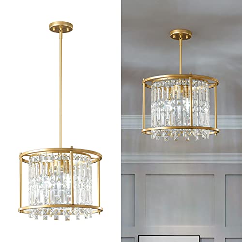 Image of LMQNINE Modern Foyer Chandelier, Gold Crystal Chandelier Entryway Pendant Light Fixture, Round Adjustable Height Chandeliers for Kitchen Island, L15.74'' x H10.43''