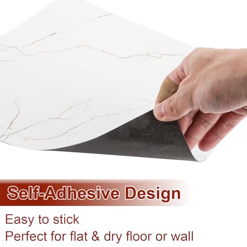 CYEER 40 Stück Vinylboden Selbstklebend 30x30CM, PVC Bodenbelag Selbstklebend Wasserfest Rutschfest, Selbstklebende Bodenfliesen für Küche, Wohnzimmer, Badezimme(Weiß Marmoriert)