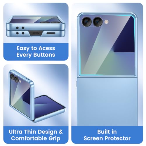 Image of Ruky for Z-Flip-8 Slim Case, with Built-in Back Screen Protector, Blue | Support Wireless Charging Hard PC Ultra-Thin Full Body Protective Phone Cover for Samsung Galaxy Z Flip 8, Blue