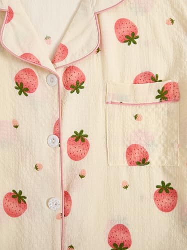 Image of Verdusa Pajamas For Women Set 2 Piece Summer Pajama Sets Cute Pjs Lounge Matching Button Shirt with Shorts Pink Apricot Small