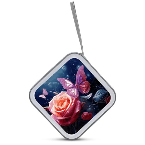 Étui de rangement CD/DVD 40 compartiments rose avec papillon style moderne