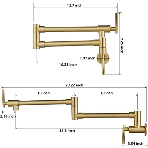 Pot Filler Faucet Brushed Gold Folding Stretchable Wall Mount Kitchen Restaurant Sink Faucet Sus304 Stainless Steel With Double Joint Swing Arm Single Hole Two Handles Npt Commercial #TOP1