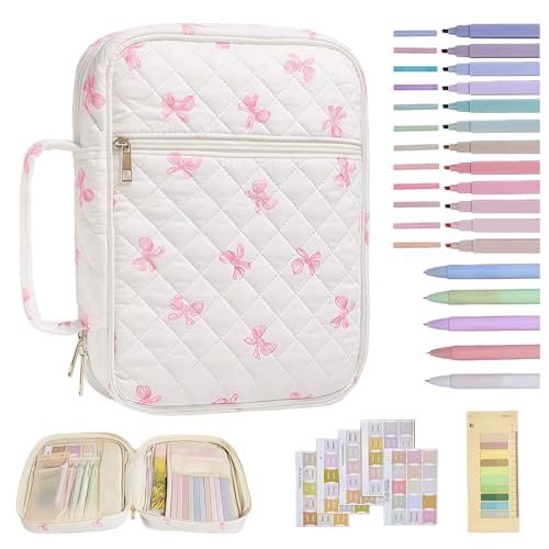 Genérico Bolsa organizadora de Biblia para Mujer, Juego de Biblia de Gran Capacidad, Incluye Etiquetas, bolígrafo, Regla, bolígrafo, Kit de Estudio bíblico, Bolsa de (Lazo Rosa)