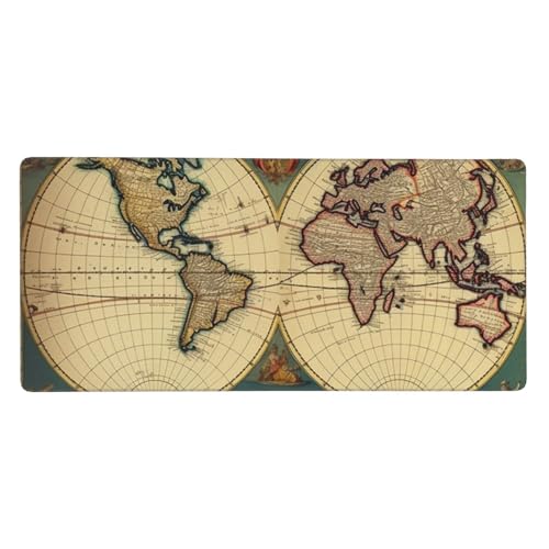 Tapis de souris long XXL 90x40 antidérapant carte du monde rétro