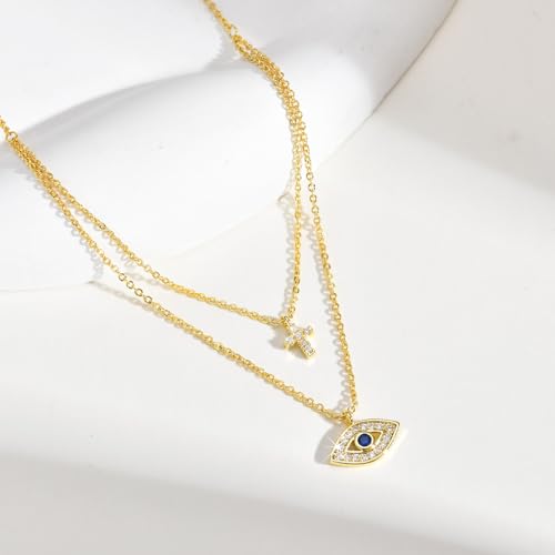 60% Off Women's 14K Gold Plated Evil Eye Cross Necklace