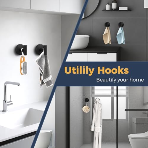 Image of Heavy Duty Suction Cup Hooks for Glass Window,Tile,Mirror,Removable Shower Hooks for Inside Shower,Metal Towel Hooks for Bathroom,4 Pack(Black)