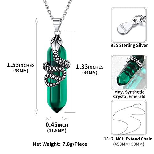 ChicSilver 925 Sterling Silver Snake Wrapped Crystal Point Pendant Necklace Reiki Energy Healing Crystal Stone Necklace Hexagonal Gemstone Green Emerald Jewelry for Women - May Birthstone - Image 5
