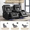 URRED Power Loveseat Recliner Sofa with Massage and Heat, Wall Hugger Reclining Loveseat with Console, RV Couch Home Theater Seating with LED Lights for Living Room (Black, 67" - 2 Seats)