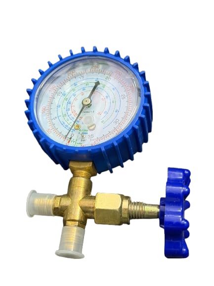 Single Manifold Gauge, Blue, Brass Body, for R404A R410A R134A Refrigerants, AC, Bar and PSI Scale-image-30