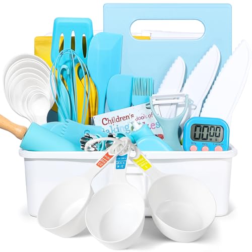 Image of 37PCS Kids Cooking Sets Real, Kids Cooking and Baking Gift Set with Storage Case Timer Kid Safe Knives Cutting Board, Toddler Real Kitchen Accessories, Birthday Gifts for Girls Boys Age 3 - 8