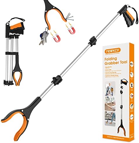 43" Extra Long Grabber Tool, Foldable Grabbers for Elderly Grab It Reaching Tool with Rotating Jaw +Magnets, 4" Wide Claw Opening Reacher Grabber Pickup Tool, Grabber Reacher Tool Heavy Duty