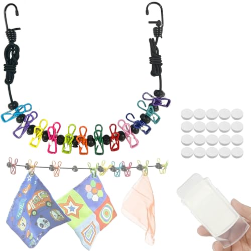 Travel Clothesline Portable Clothes line : Camping Essentials Outdoor kit with Disposable Compressed Towels and Paper soap Sheets