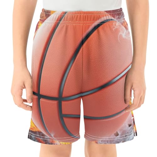 CHIFIGNO Basketball Fire School Boys Vacation Outfits Elastic Waist Loose Fit Above-The-Knee Boys Casual Shorts XS2
